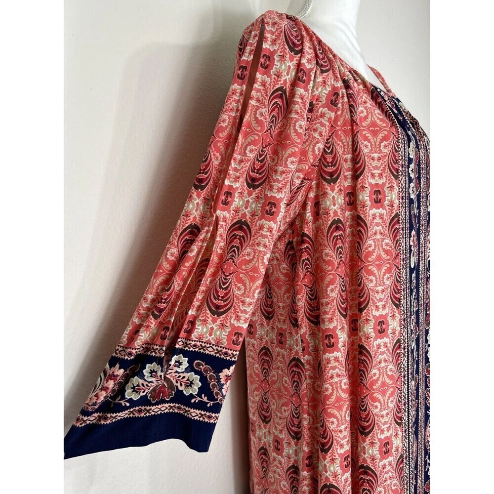 London Times Medallion Border Print Midi Shift Pink Navy Keyhole Plus Size 20W - Picture 10 of 12
